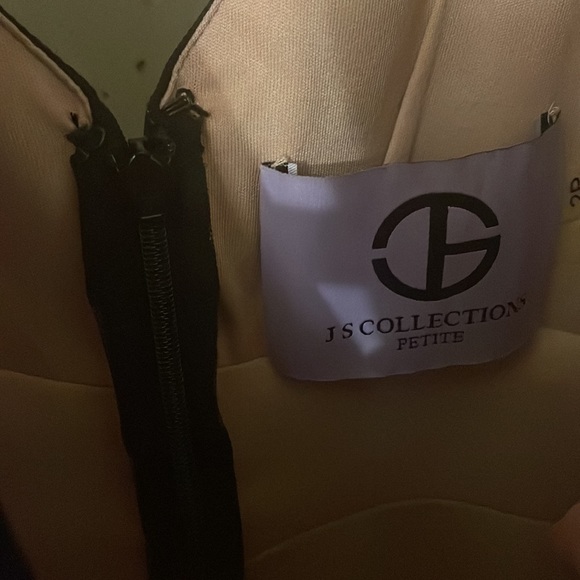 Black JS collections cocktail dress with sheer-over inner nude slip. - Picture 3 of 5